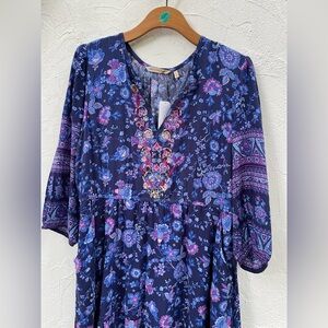 NWT Embroidered Bohemian Floral Maxi Dress/ Hippie Boho Dress/Medium
